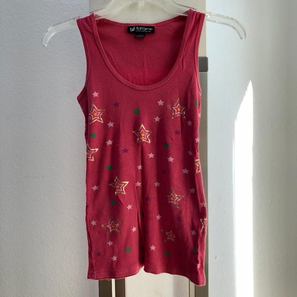 Pink Star Print Ribbed Beater Tank Top S